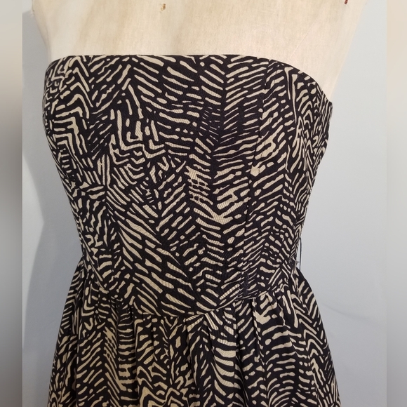 MM COUTURE MISS ME Y2K STRAPLESS GEOMETRIC PRINT DRESS TROPICAL LEAVES PREPPY M - Picture 4 of 7